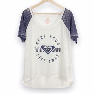 Roxy Y2K Surf Your Life Away Blue & White Burnout Surfing‎ Tee T-Shirt Shirt Top